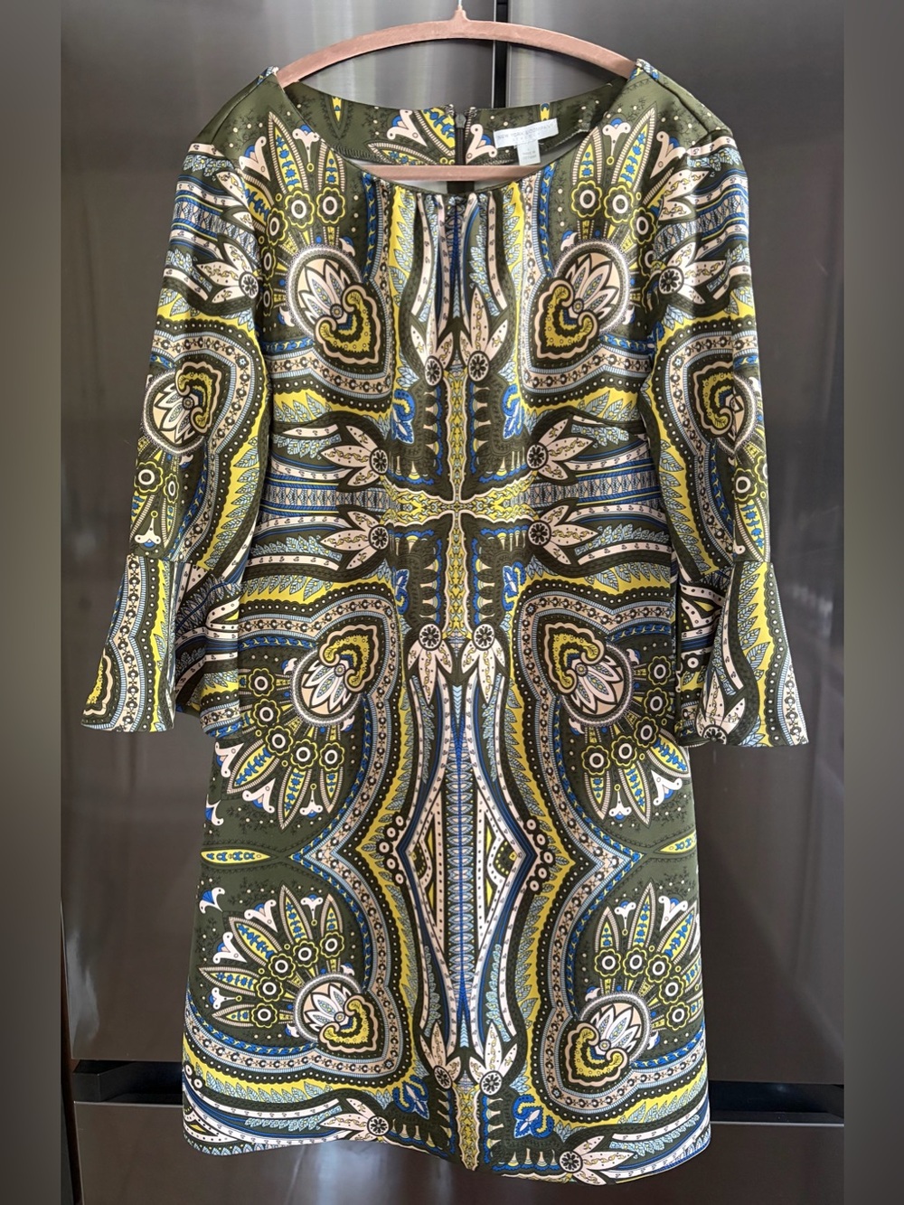 NY&Co Retro Mod Boho Chic 60s Vibe Paisley Medallion Shift Dress EUC Sz L